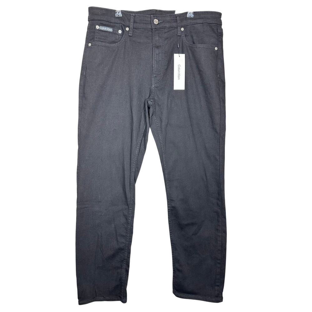 Calvin Klein Jeans Slim Straight Fit Jeans Stretch Classic Black Denim 36x30 NWT